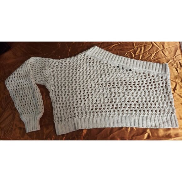 Gabrielle Union Open Knit Sweater Womens Sz L Off The Shoulder Cream W - Picture 1 of 3